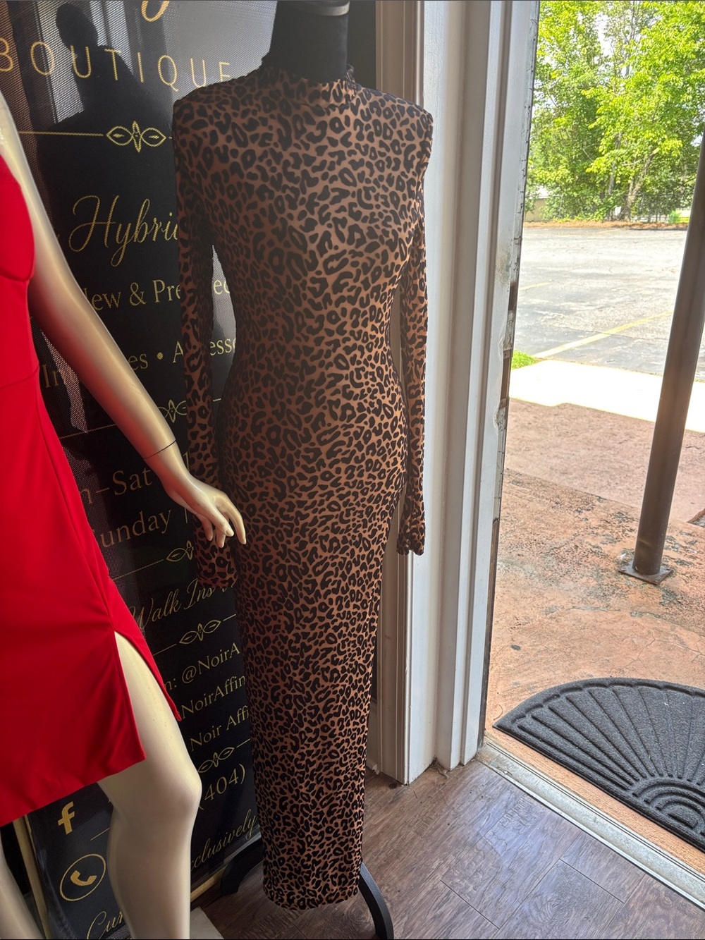 Leopard Print Long-Sleeve Maxi Dress in Brown